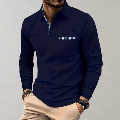 Avencea - Long Sleeve Polo Shirt with Collar