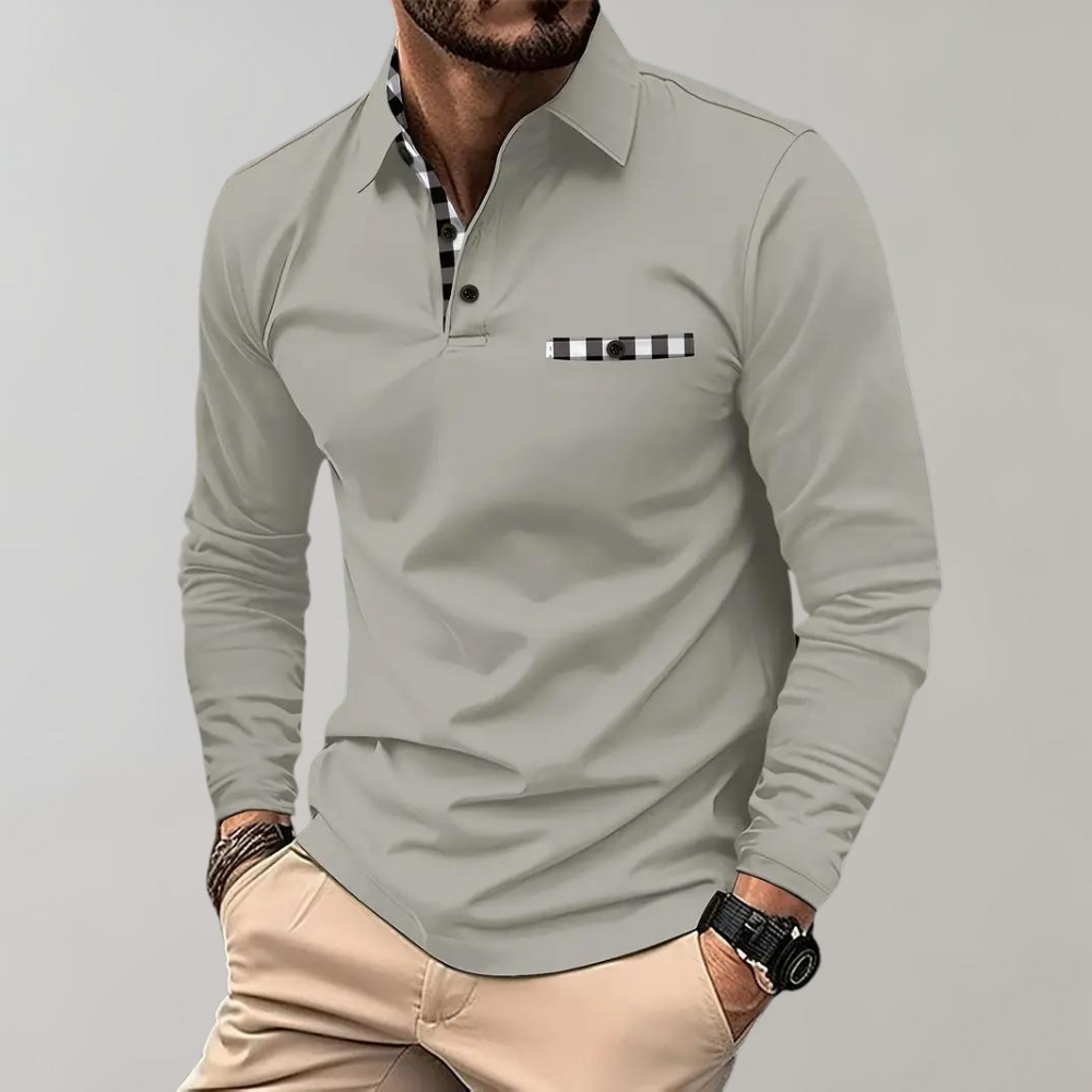 Avencea - Long Sleeve Polo Shirt with Collar