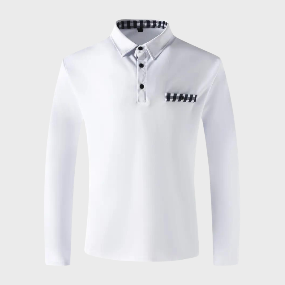 Avencea - Long Sleeve Polo Shirt with Collar