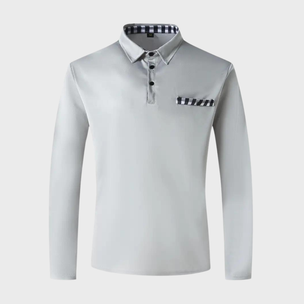 Avencea - Long Sleeve Polo Shirt with Collar