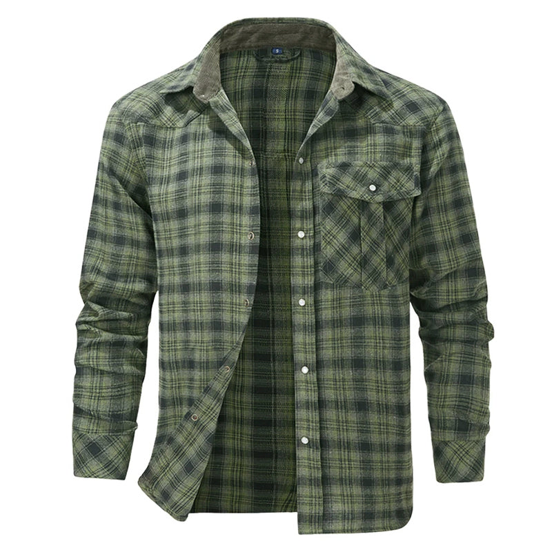 Men’s Casual Button-up Flannel Shirt with Lumberjack Pattern