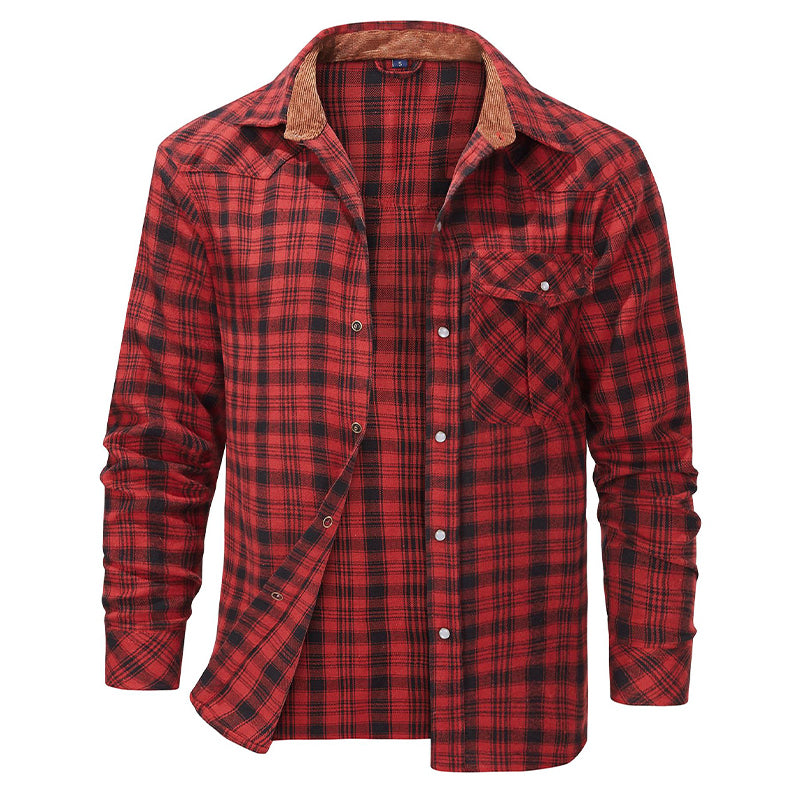 Men’s Casual Button-up Flannel Shirt with Lumberjack Pattern