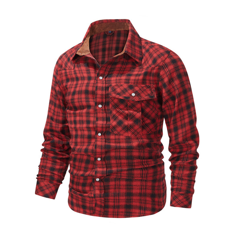 Men’s Casual Button-up Flannel Shirt with Lumberjack Pattern
