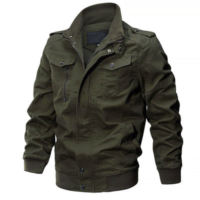 Men’s Cotton Military-Style Bomber Jacket with Zipper Closure