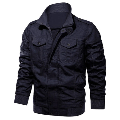 Men’s Cotton Military-Style Bomber Jacket with Zipper Closure