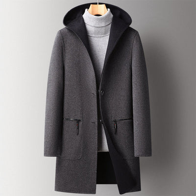 Men’s Double-Sided Wool Blend Overcoat with Hood