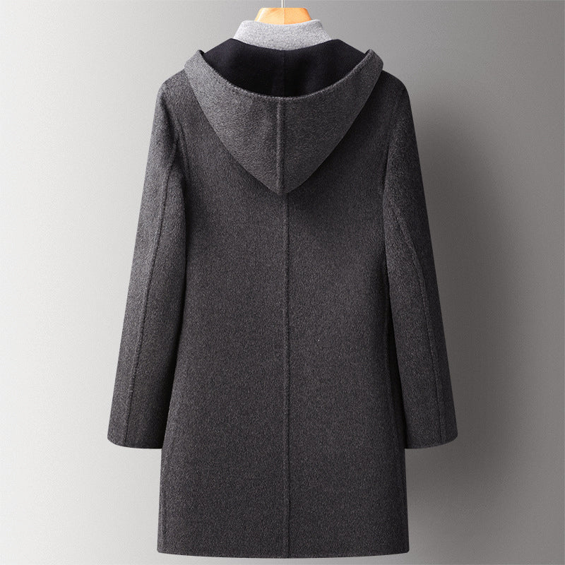 Men’s Double-Sided Wool Blend Overcoat with Hood