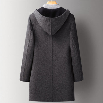 Men’s Double-Sided Wool Blend Overcoat with Hood