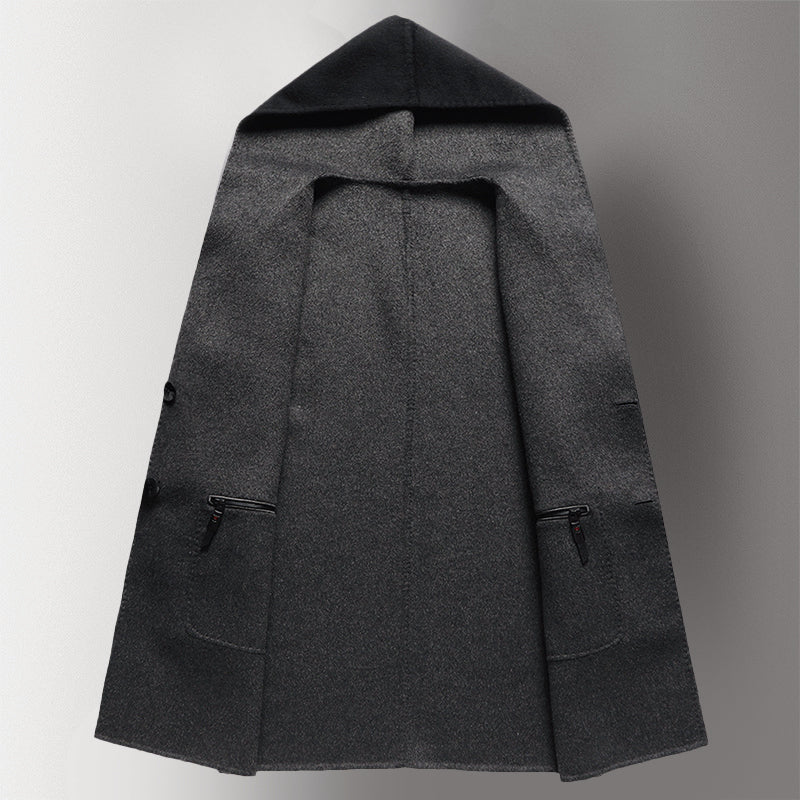 Men’s Double-Sided Wool Blend Overcoat with Hood