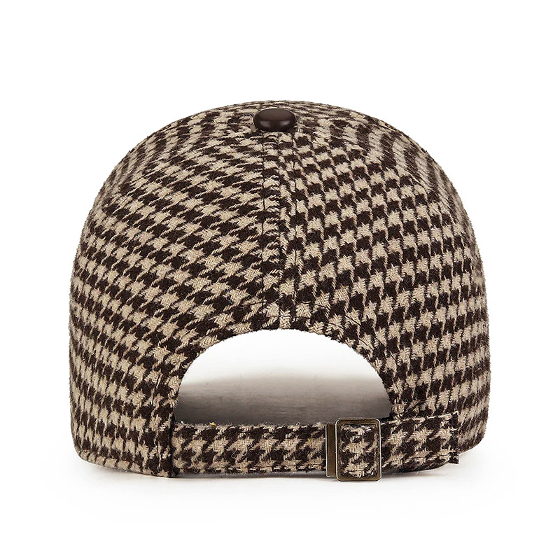 Men’s Houndstooth Hat with Faux Leather Accent