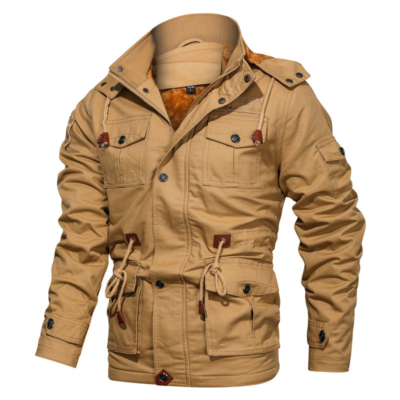 Men’s Military-Style Cotton Jacket with Fleece Lining