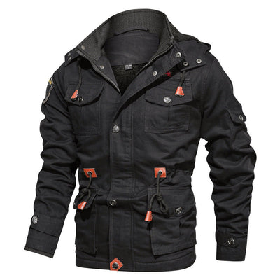 Men’s Military-Style Cotton Jacket with Fleece Lining