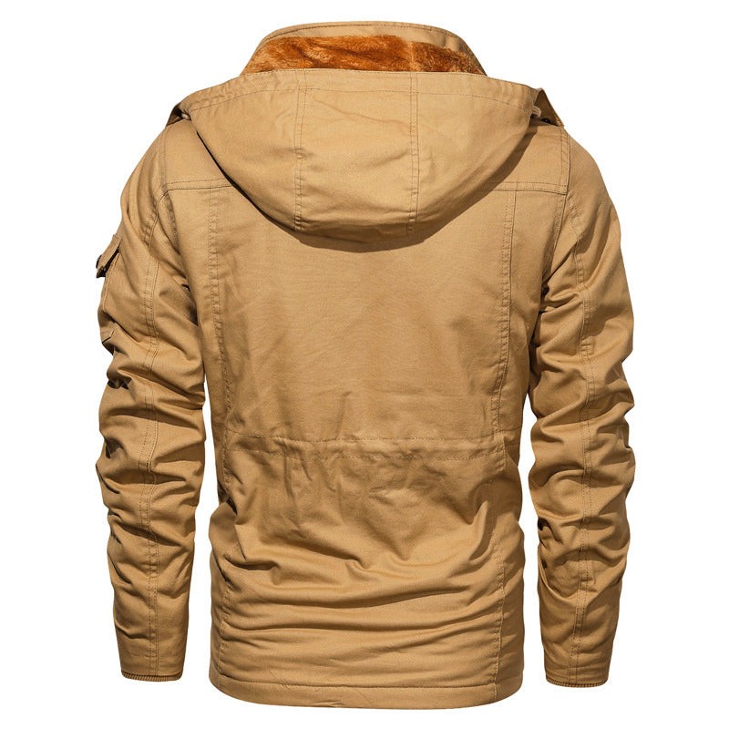 Men’s Military-Style Cotton Jacket with Fleece Lining