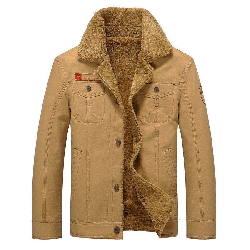 Men’s Sherpa-Lined Cotton Jacket with Button-Up Closure