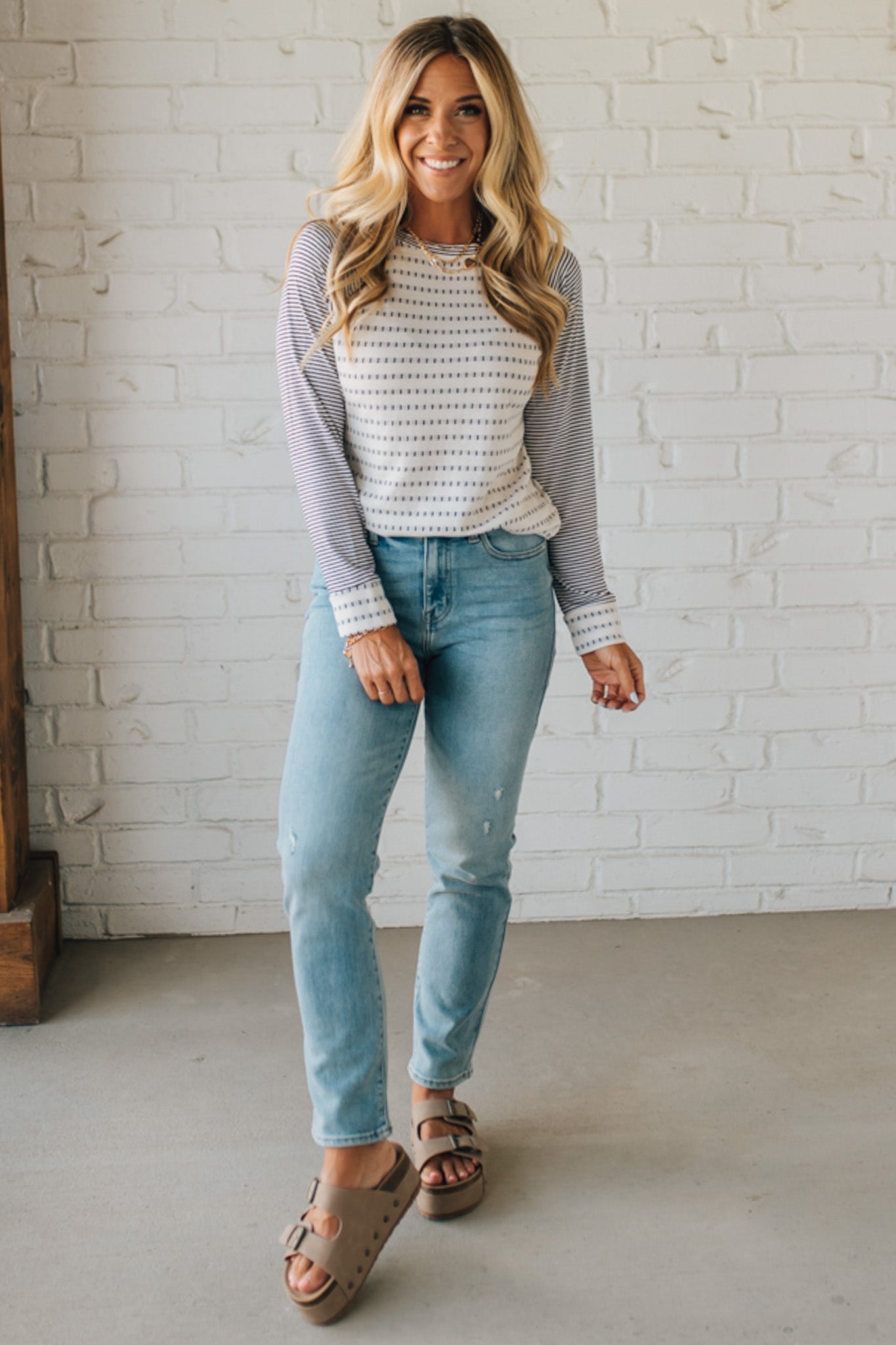 Elara™ | Long Sleeve Mini-Stripe Sweater Top