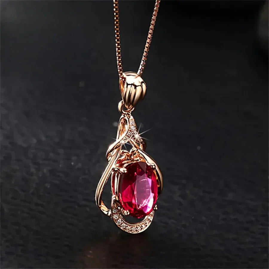 Exquisite Red Crystal Gold Necklace | Gold 18k