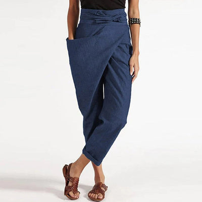 Avencea - Fashionable cropped pants with high waist and front knot design
