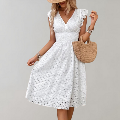 Avencea - White Summer Dress for Women with Ruffles and Sleeveless