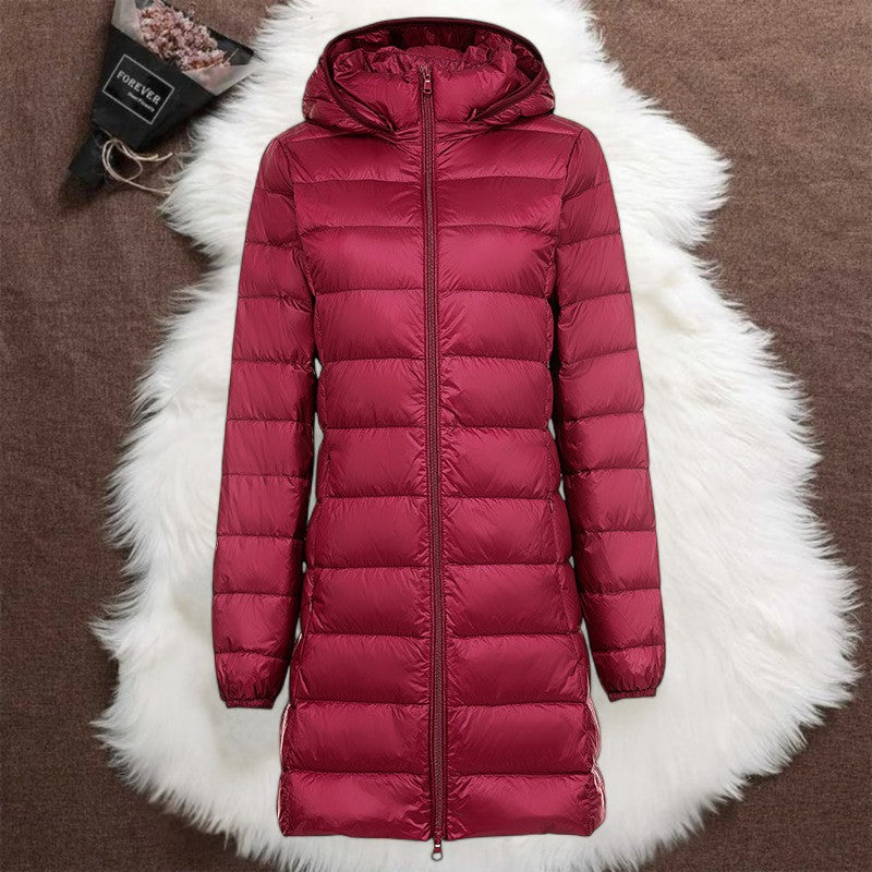 THE LIORA LONG PUFFER COAT | DARKRED