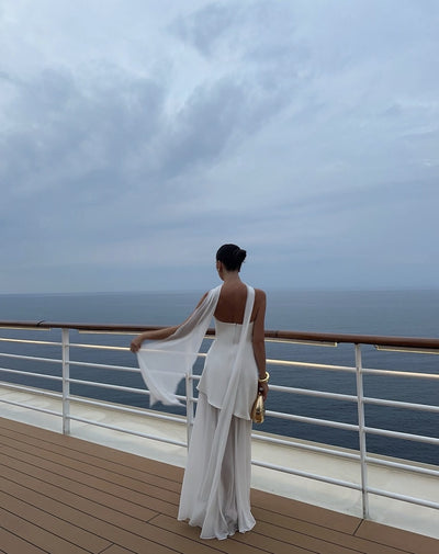 Ariadne | Strapless Patchwork Mesh Asymmetrical Maxi Dress