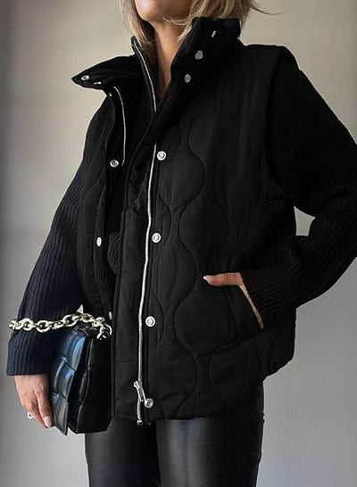 PAMMY™ - Classic Puffer Button Zip Up Collared Vest