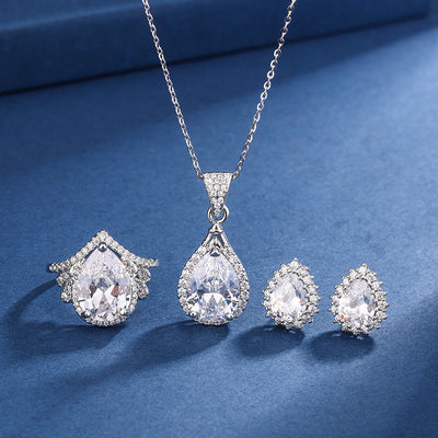 Aria Teardrop White Set | White Gold 16k