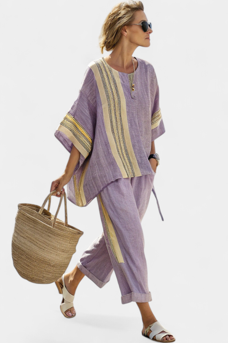 Luna | Bamboo Linen Stripe Set