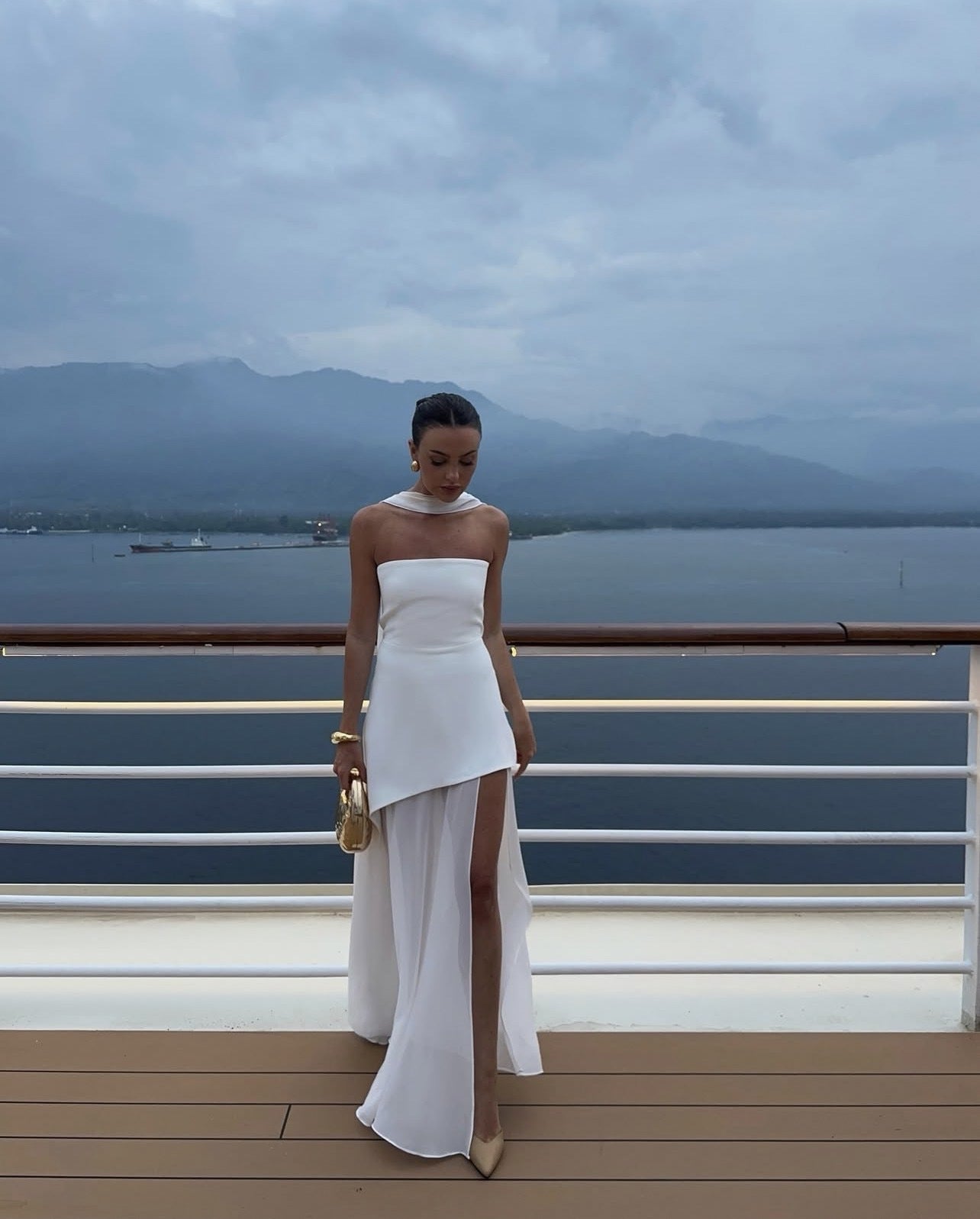 Ariadne | Strapless Patchwork Mesh Asymmetrical Maxi Dress