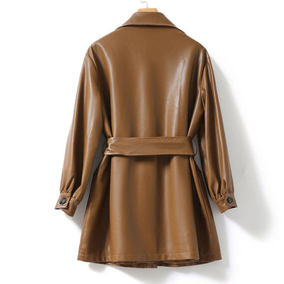 Maribel Belted Leather Coat