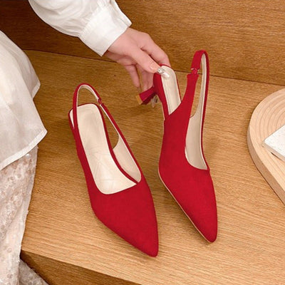 沉溺春日！仙草绿尖头高跟鞋女2025春季新款百搭后空绒面后空凉鞋