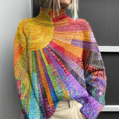 Sarah™ | Bright Sunburst Patchwork Turtleneck Sweater