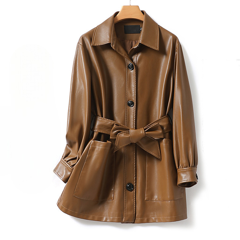 Maribel Belted Leather Coat