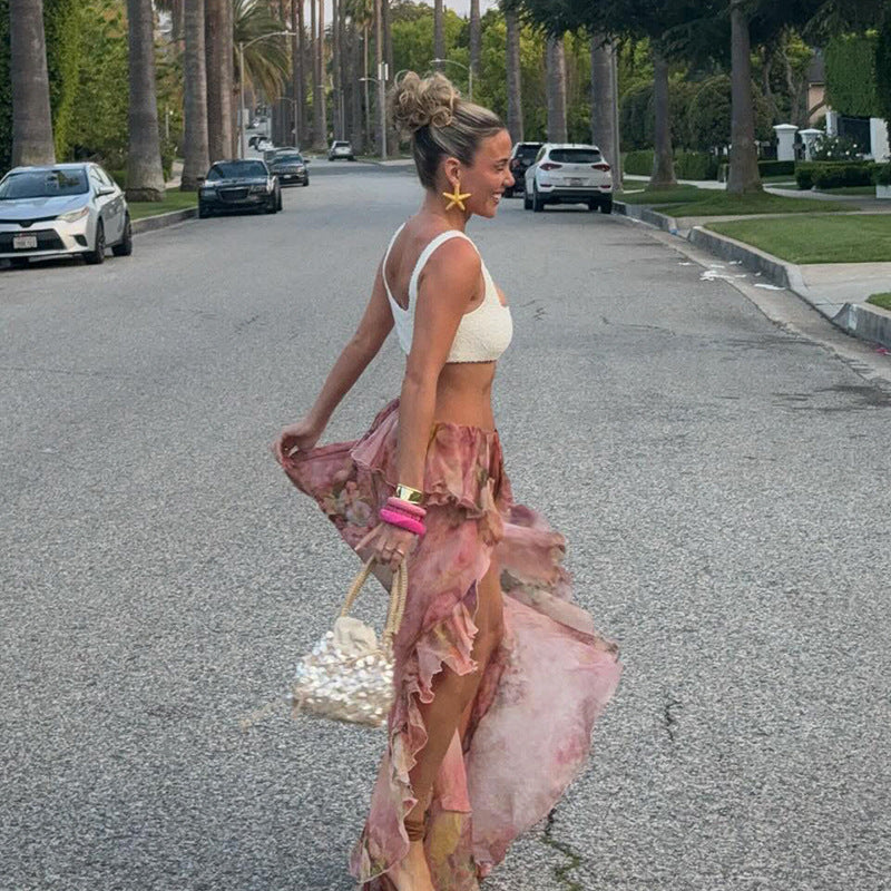 Ciela - Women's Pink Ruffle Maxi Skirt