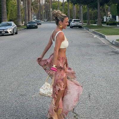 Ciela - Women's Pink Ruffle Maxi Skirt