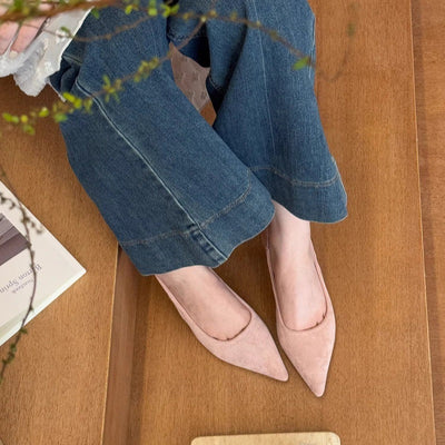 沉溺春日！仙草绿尖头高跟鞋女2025春季新款百搭后空绒面后空凉鞋