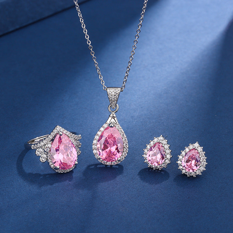 Aria Teardrop Pink Set | White Gold 16k