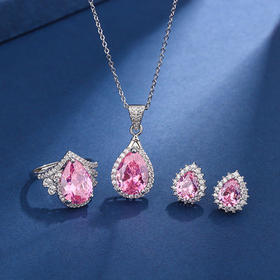 Aria Teardrop Pink Set | White Gold 16k