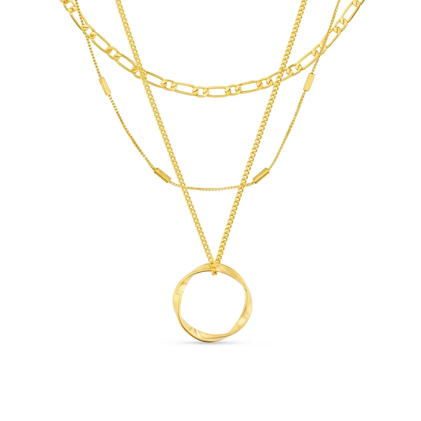 Open Circle Three Row Necklace | Gold 18k