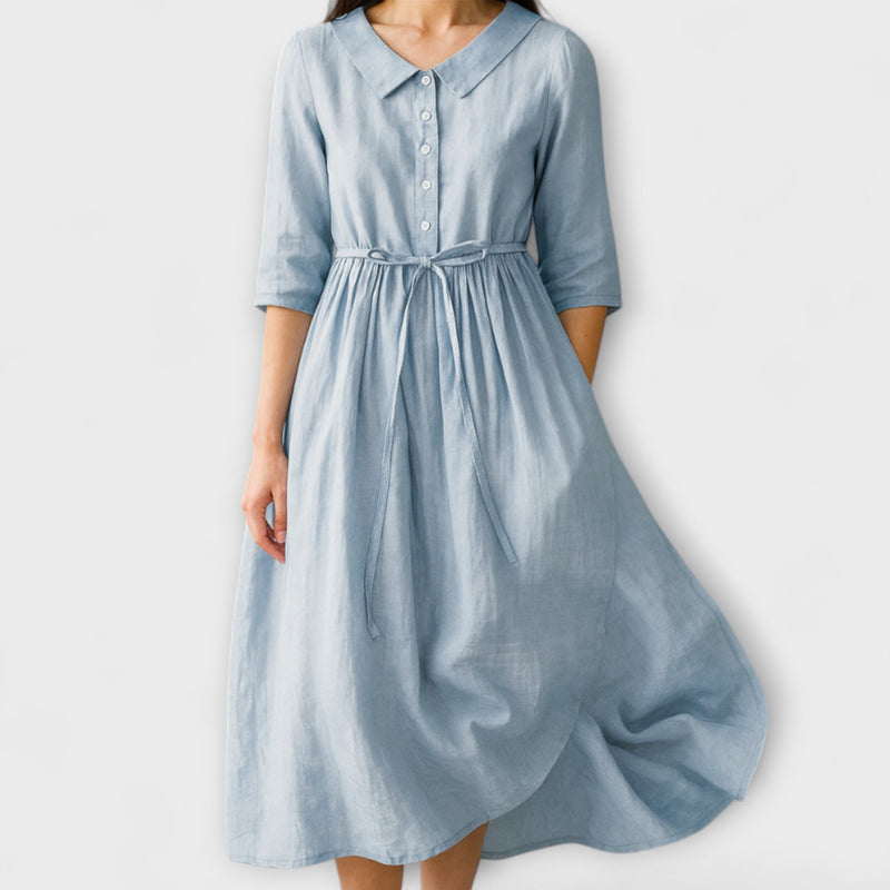 Lux - Elegant Short Sleeve Dress with Waist Ties