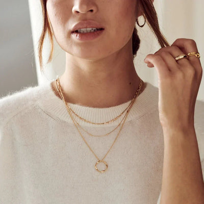 Open Circle Three Row Necklace | Gold 18k