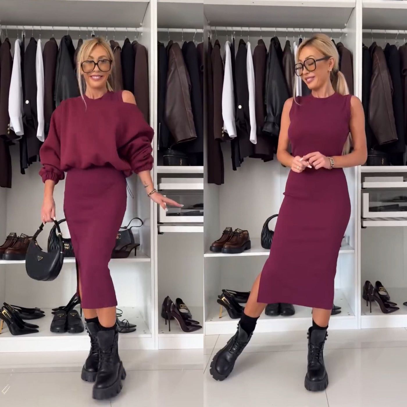 Monic™ |  Set with Cold-Shoulder Top and Midi Skirt