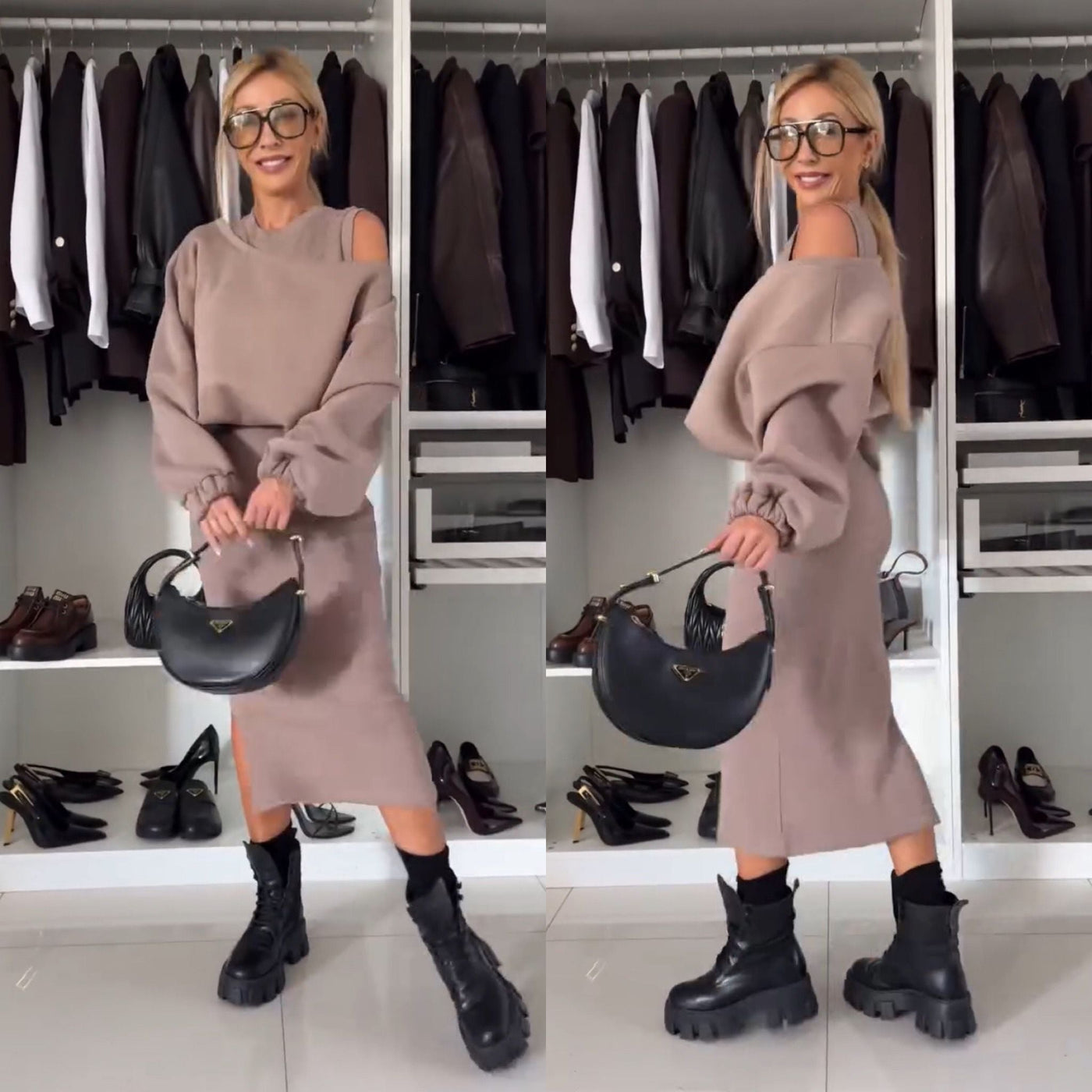 Monic™ |  Set with Cold-Shoulder Top and Midi Skirt