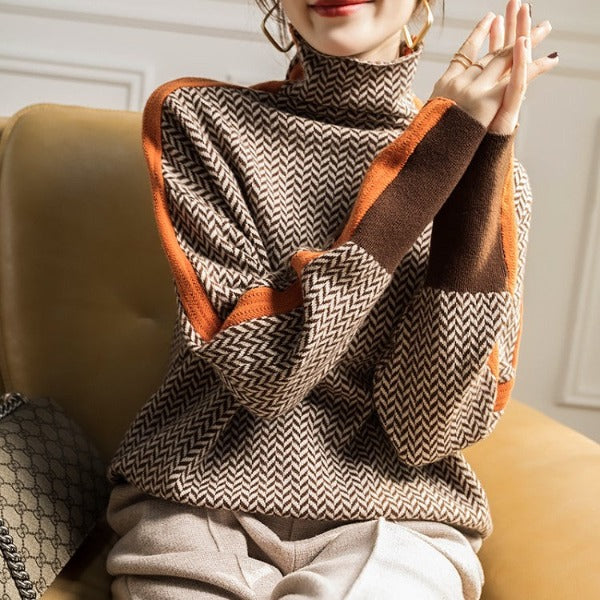 Camille™ | Turtleneck sweater with striking contrast stripes