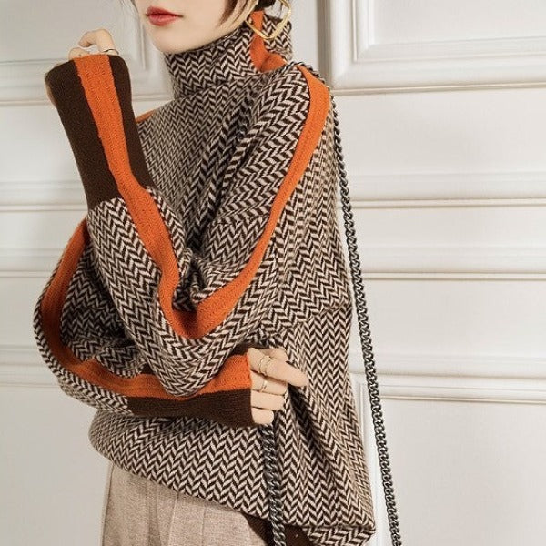 Camille™ | Turtleneck sweater with striking contrast stripes