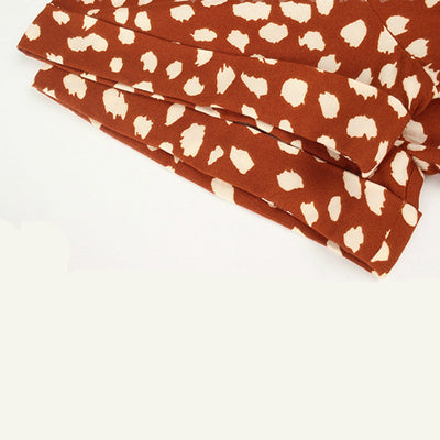 Avencea - Printed V-Neck Midi A-Line Dress with Dots and Regular Short Sleeves