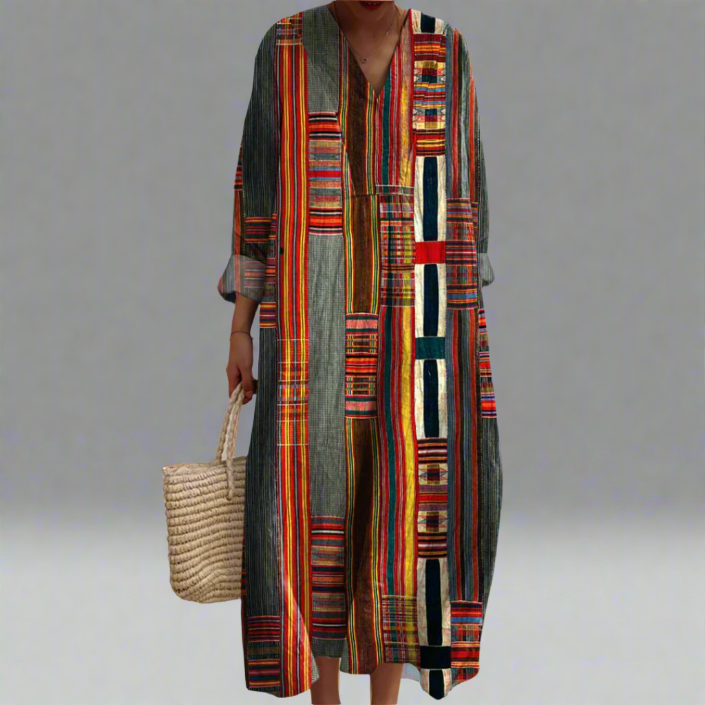 Marianne | Geometric Stripe Boho Maxi Dress