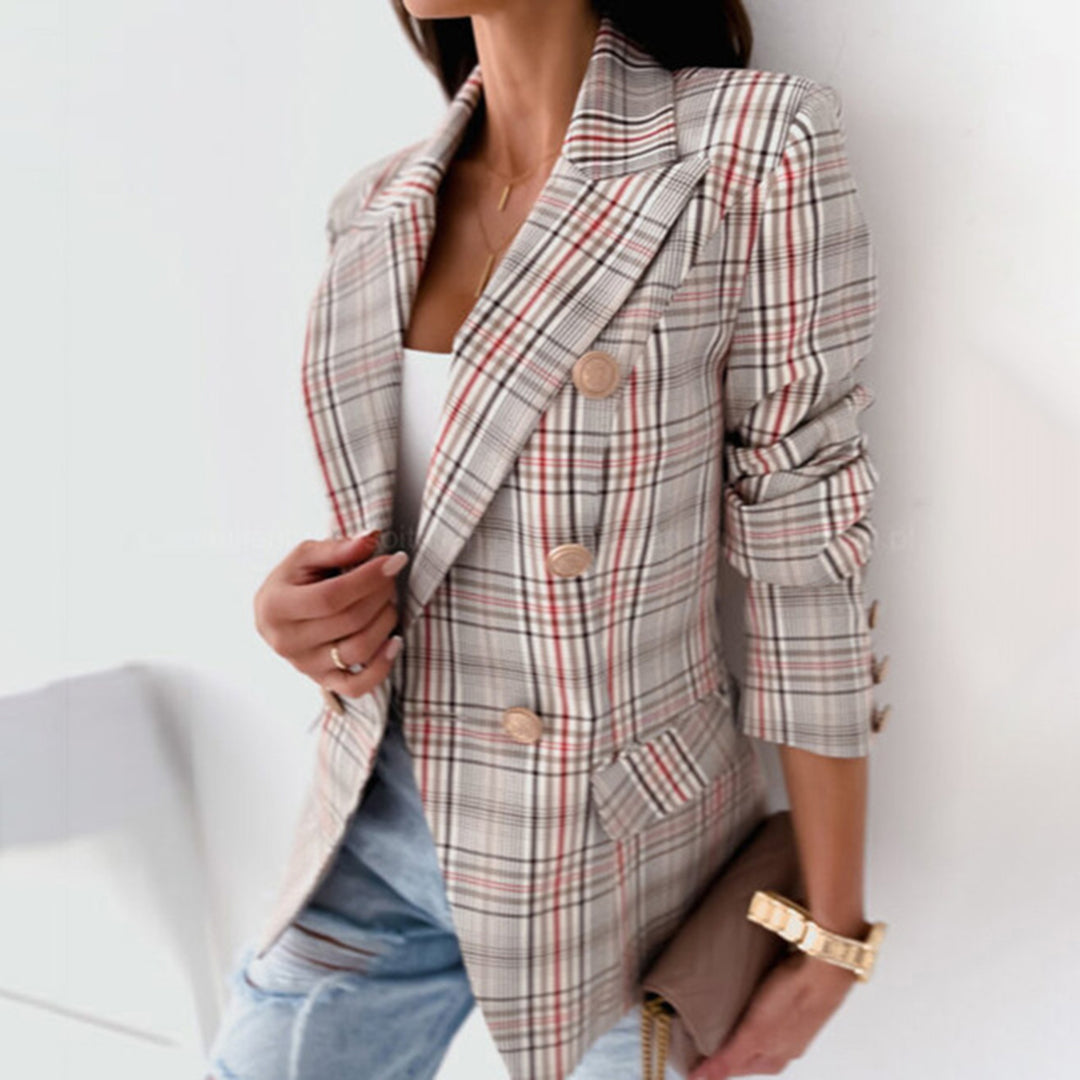 Avencea - Elegant Plaid Blazer