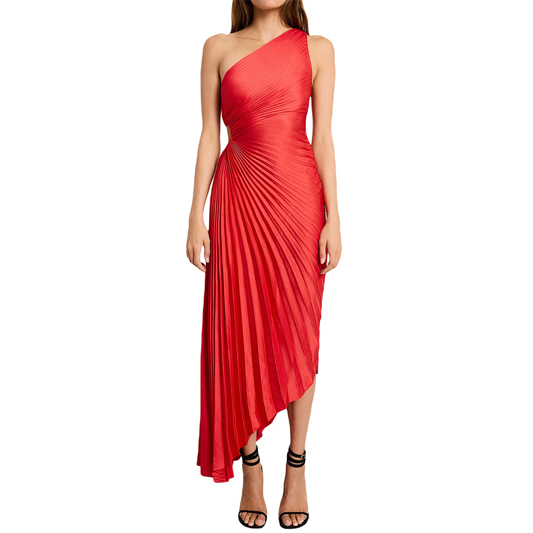 Avencea - Elegant Pleated Dress with Asymmetrical Hem
