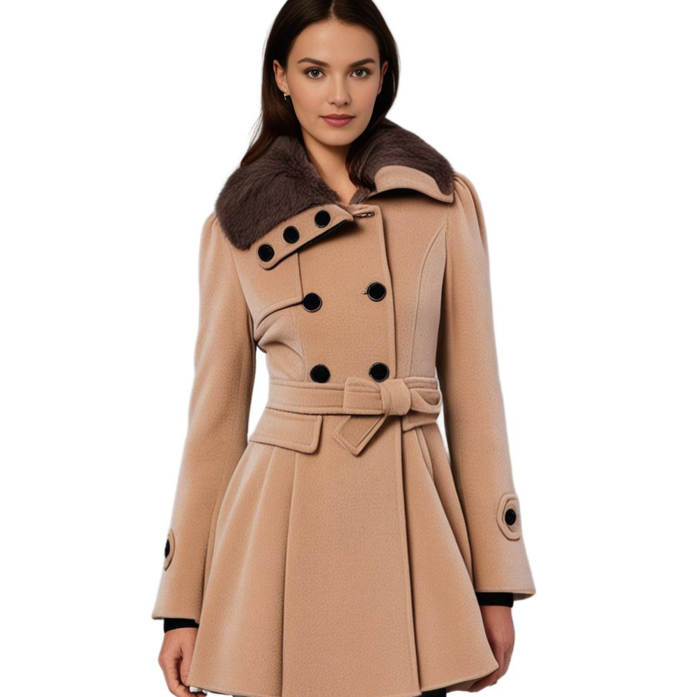 Avencea - Long and warm winter coat with fur collar for women