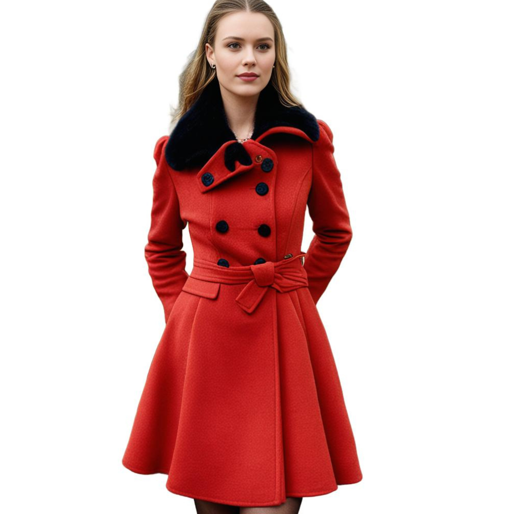 Avencea - Long and warm winter coat with fur collar for women